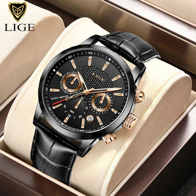 LIGE 2025 Watch Men Fashion Sports Quartz Clocks Mens Watches Top Brand Leather Military Waterproof Date Watch Relogio Masculino