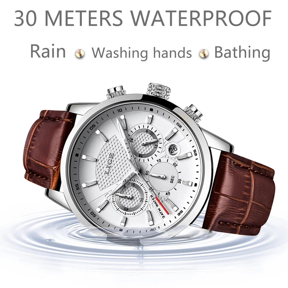LIGE 2025 Watch Men Fashion Sports Quartz Clocks Mens Watches Top Brand Leather Military Waterproof Date Watch Relogio Masculino