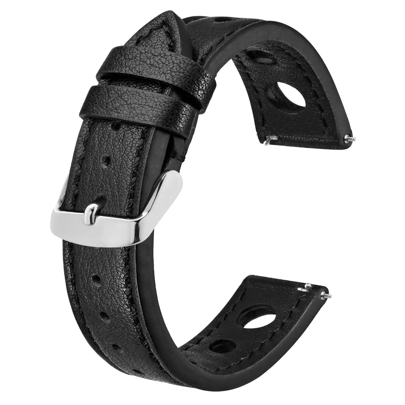 Bracelet Cuir BISONSTRAP Rally 18-22mm - Boucle Argent Noir