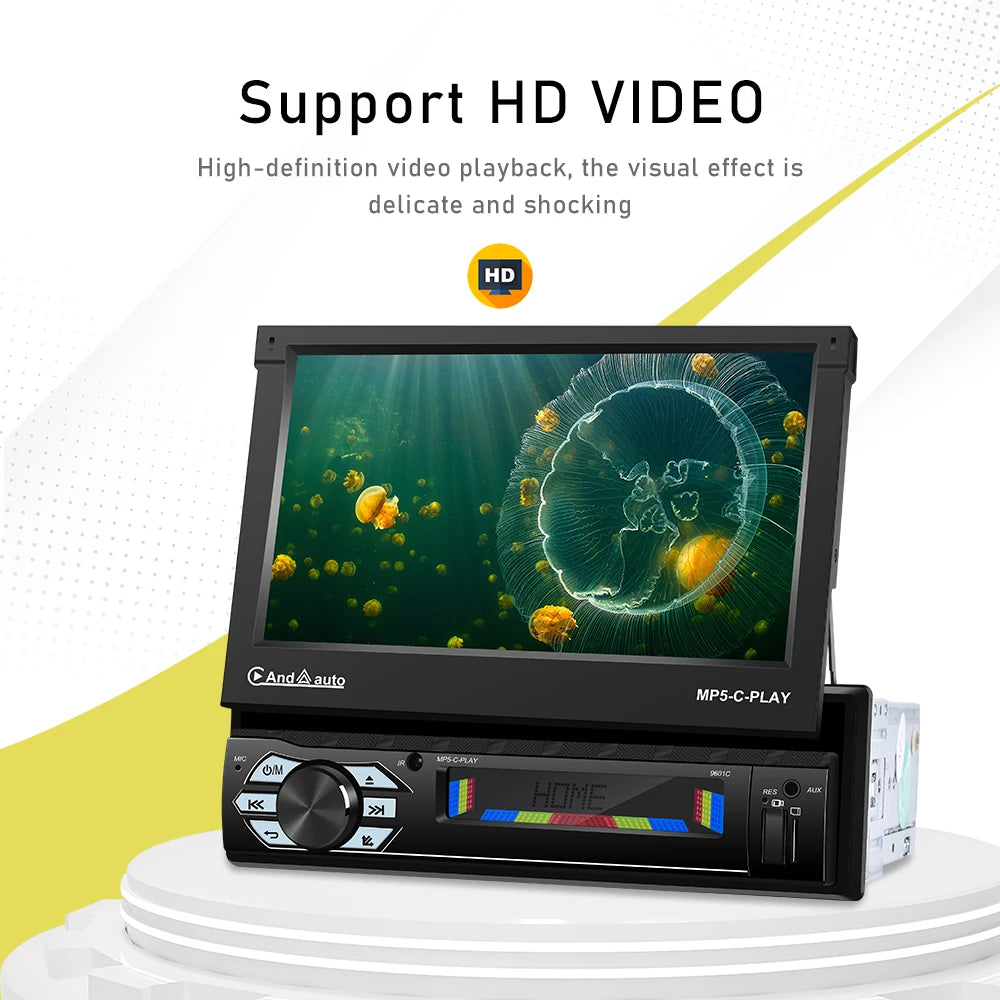 LeeKooLuu 1 Din Autoradio CarPlay&Android Auto 7'' Retractabe Screen Auto Flip-out Car Multimedia MP5 Player 1Din Stereo