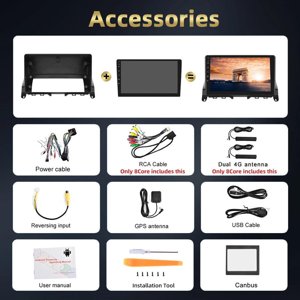 Podofo 2Din 9 ''Car Radio For Mercedes-Benz C-Class W204 S204 2007-2010 Multimedia Player GPS Carplay Android Car DSP BT RDS