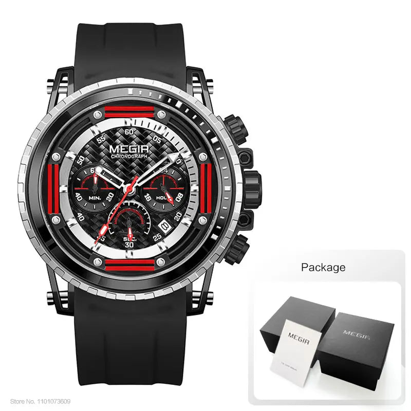 MEGIR Watches for Men Fashion Chronograph Quartz Watch with Silicone Strap Waterproof Sport Wristwatch relogio часы montre reloj