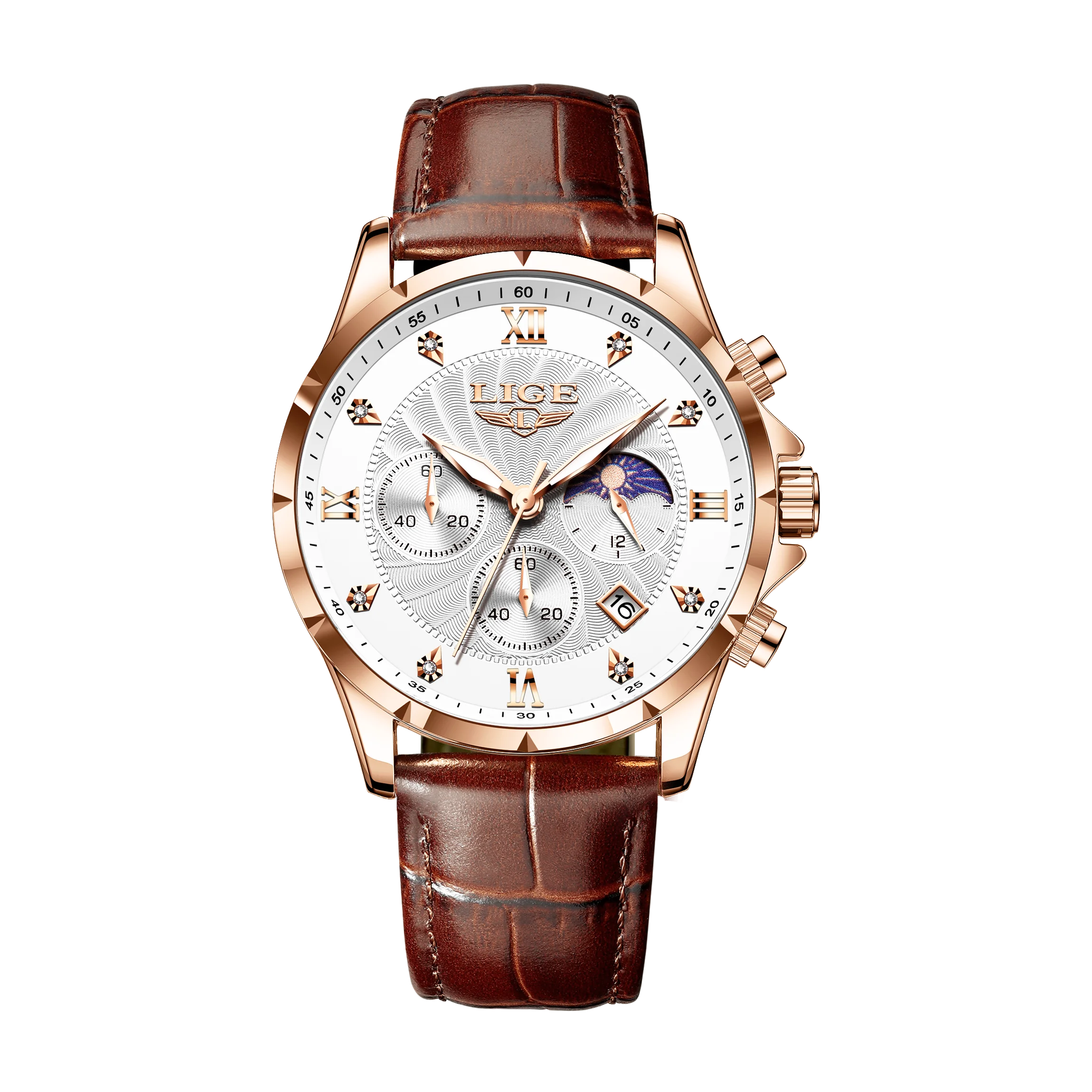 LIGE Fashion Mens Watches Top Brand Luxury Business Quartz Man Wristwatch Luminous Chronograph Leather Watch for Men+Box