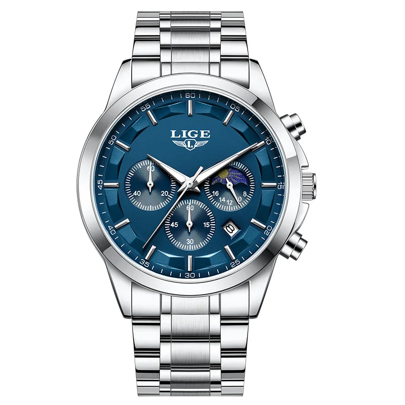 LIGE 2025 brand luxury Men's watches Business Luminous Waterproof Calendar Moon phase quartz watches for men relogios masculino