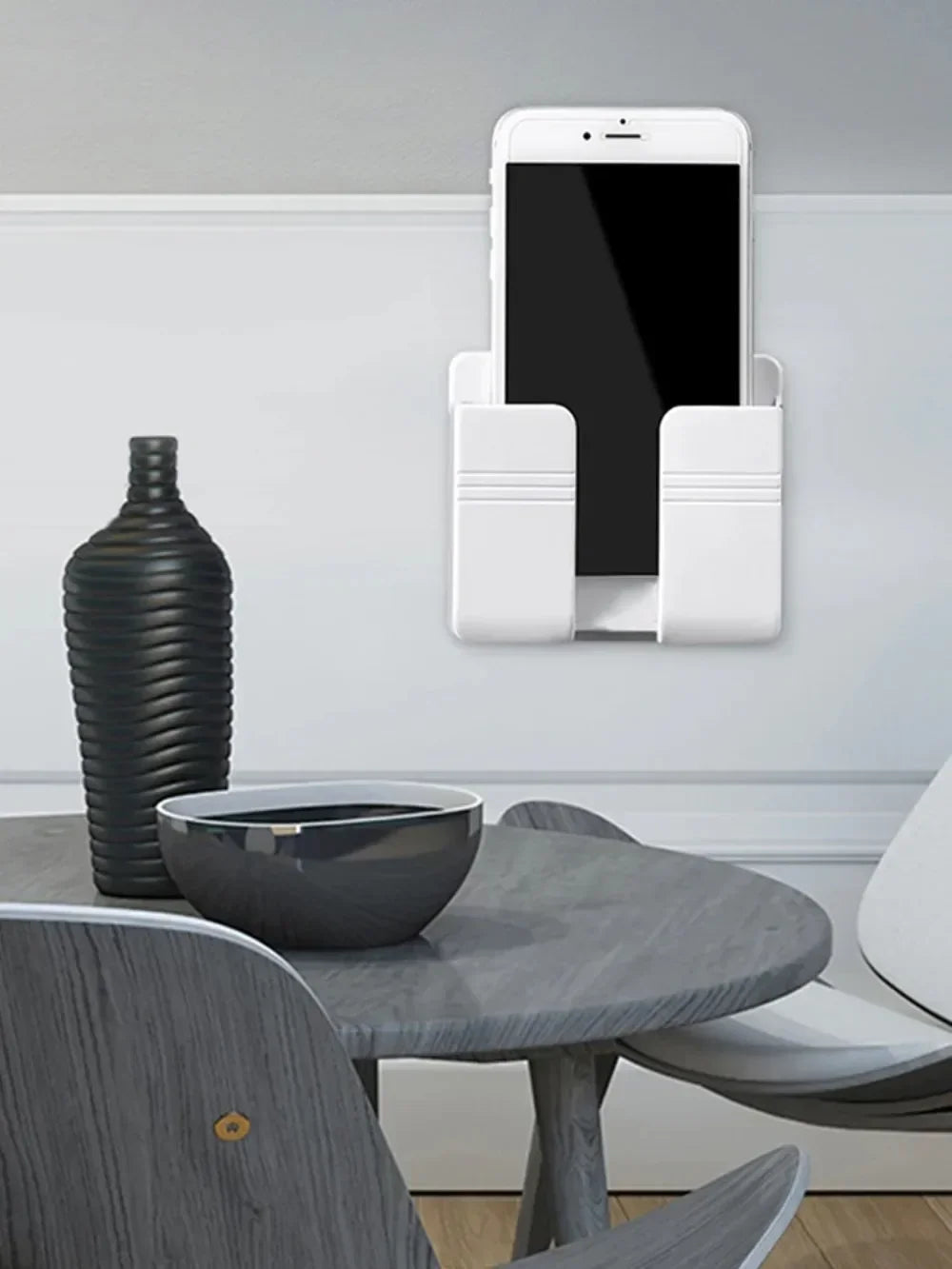 Paste Wall Mounted Mobile Phone Holder Punch Free Storage Box TV Remote Control Cell Phone Plug Charging Support Phone Stand