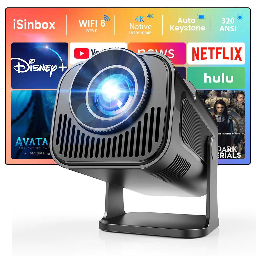 iSinbox Netflix Officially Licensed Android 13 NTV Projector 1080P Support 4K 320ANSI Dual WiFi BT5.3 Portable Projector HY320AA