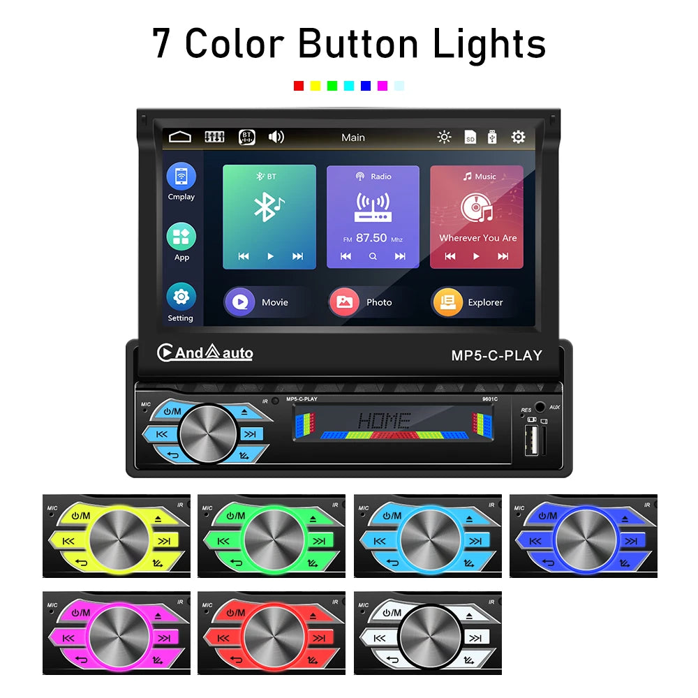 LeeKooLuu 1 Din Autoradio CarPlay&Android Auto 7'' Retractabe Screen Auto Flip-out Car Multimedia MP5 Player 1Din Stereo