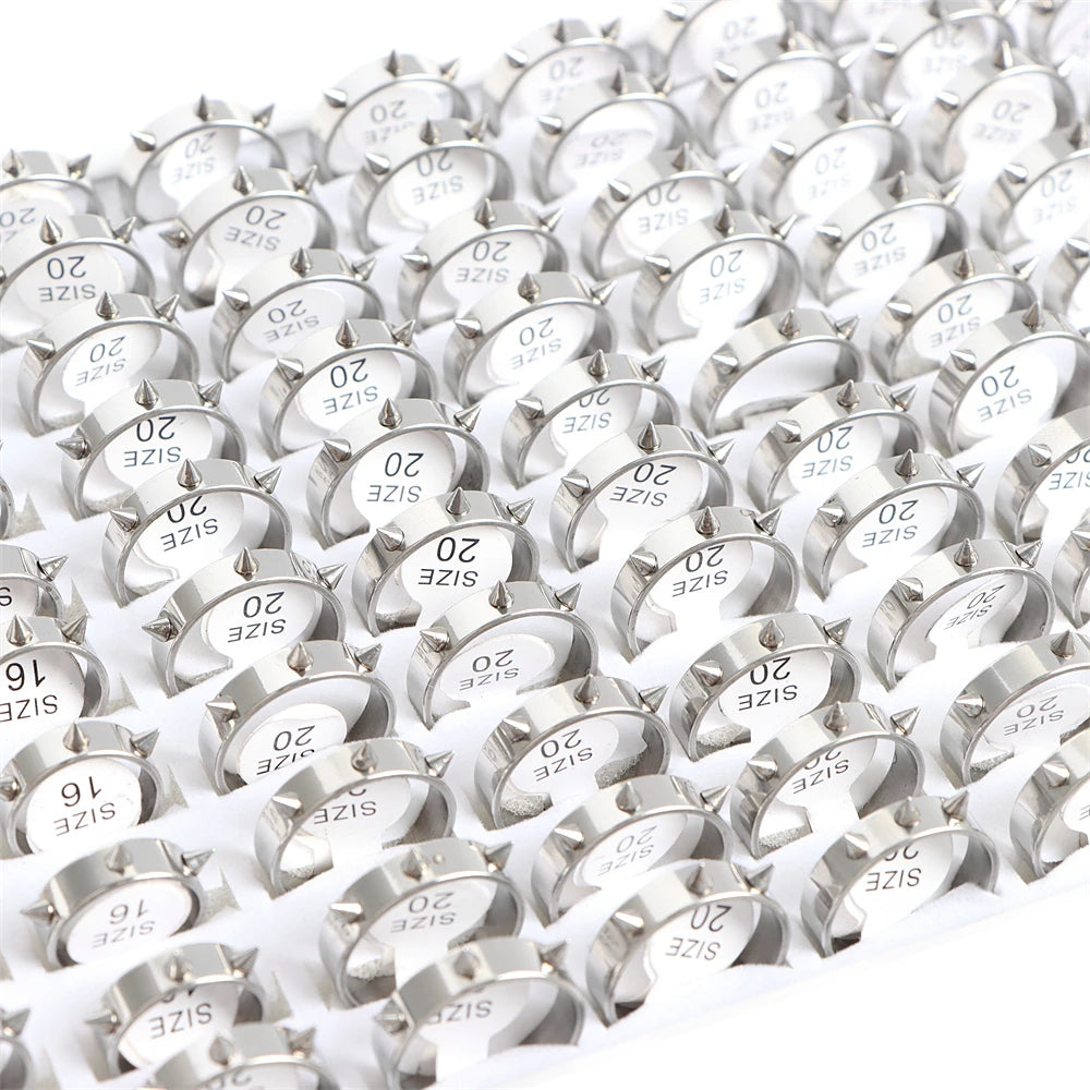 10/20 Pcs/Lot Fashion Multi Style Stainless Steel Jewelry Rings Zircon Crystal Spinner 5 Colors Punk Spikes For Womens Mens Gift
