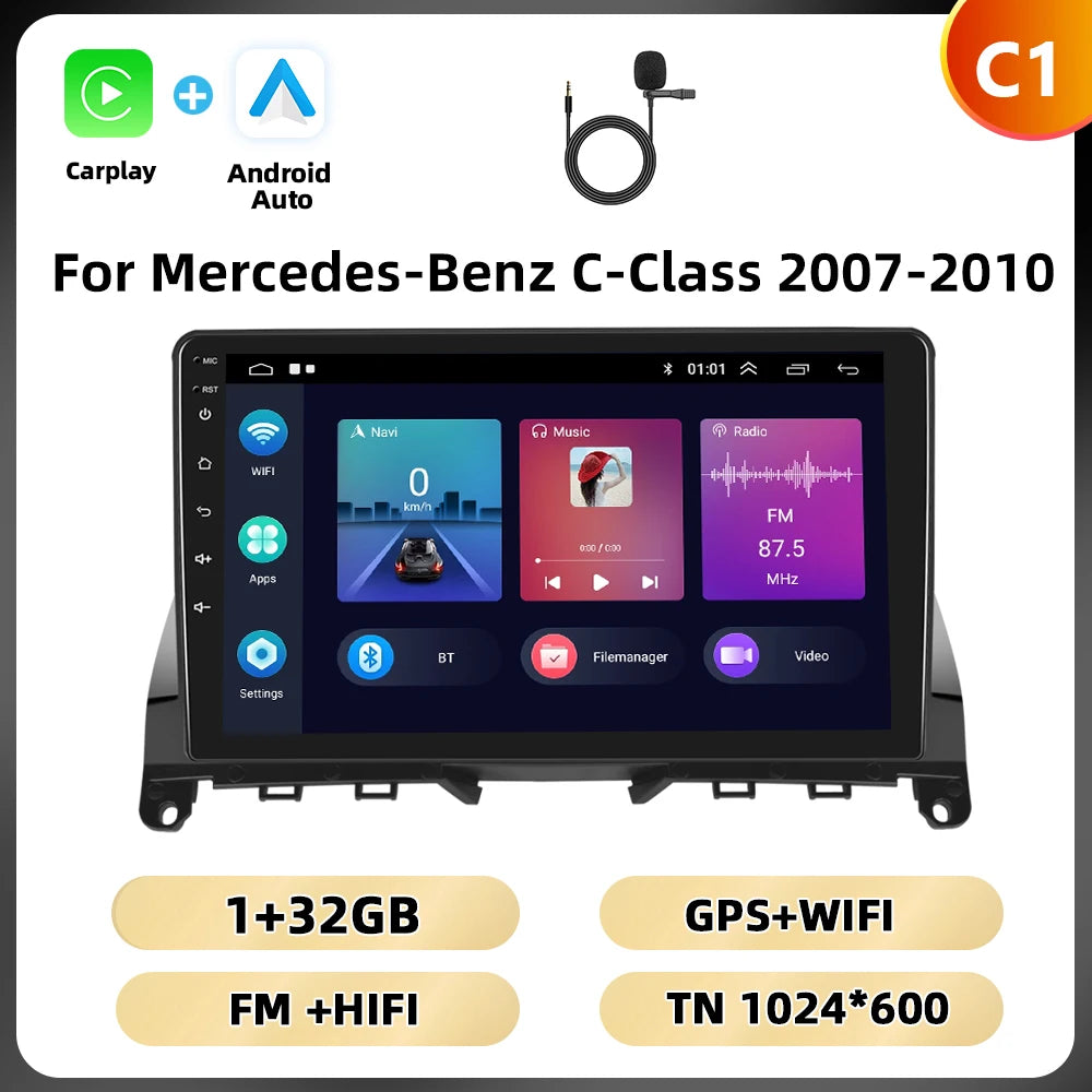 Podofo 2Din 9 ''Car Radio For Mercedes-Benz C-Class W204 S204 2007-2010 Multimedia Player GPS Carplay Android Car DSP BT RDS