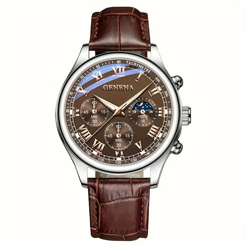 Luxury Men Business Watches  Fashion Leather Strap Round Dial Male's Analog Quartz Wristwatch Reloj Hombre（Without Box）