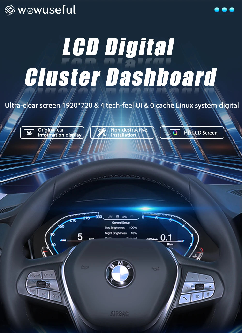 12.3 ''Digital Cluster Dashboard For BMW 5 Series E60 E61 E63 E64 525D 2003-09 Year CCC CIC Auto Lcd Panel Virtuele Cockpit Voor