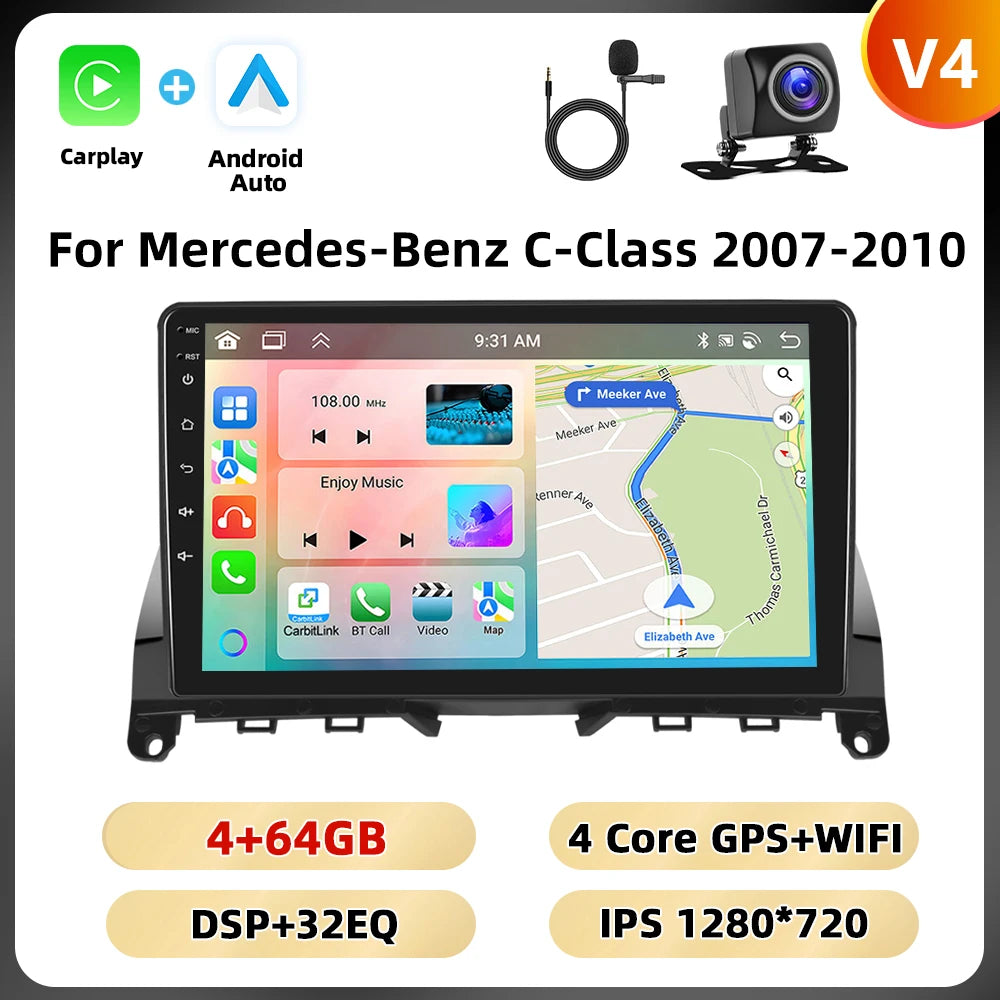 Podofo 2Din 9 ''Car Radio For Mercedes-Benz C-Class W204 S204 2007-2010 Multimedia Player GPS Carplay Android Car DSP BT RDS