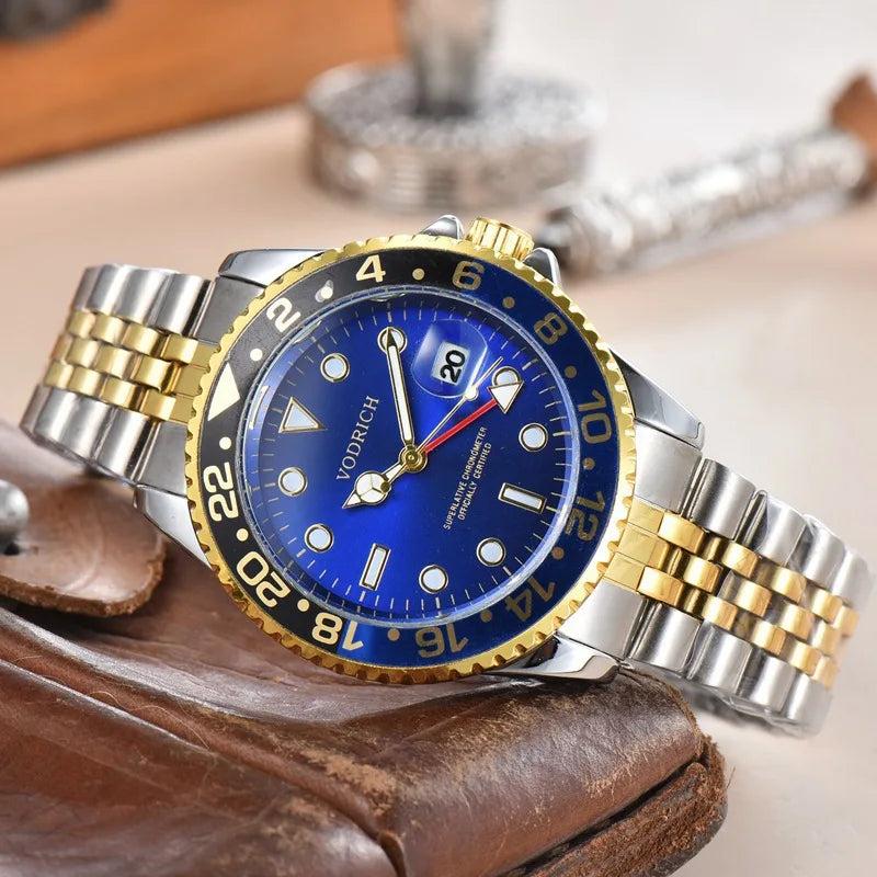 Luxury Men's Gold Vintage Watch Full Steel Band Quartz Wristwatch Simple Date Silver Montre Homme Reloj Hombre Original Brand