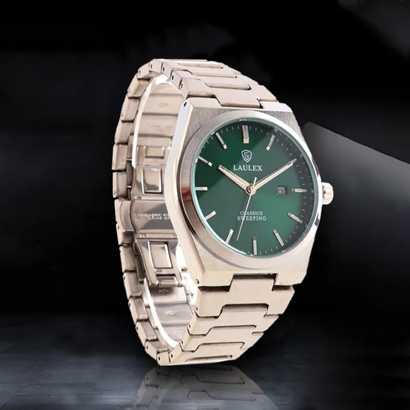 LAULEX Elegant Men's Watch with Luminous Date Display Stainless Steel Case Quartz Scanning Movement Ideal Gift for Men's Watch