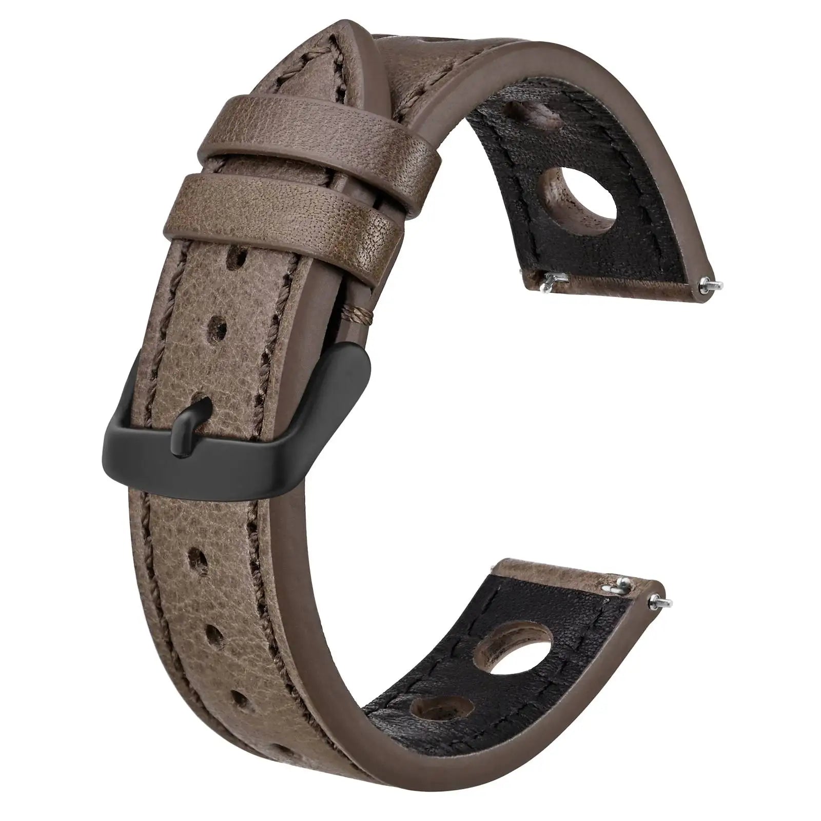 Bracelet Cuir BISONSTRAP Rally 18-22mm - Boucle Argent Noir