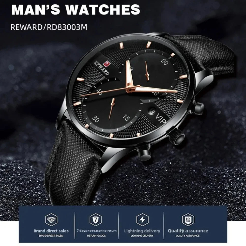 REWARD 83003M Quartz Leather Luxury Watch Waterproof Calendar Chronograph Luminous Watches for Men Reloj Hombre Montres Hommes