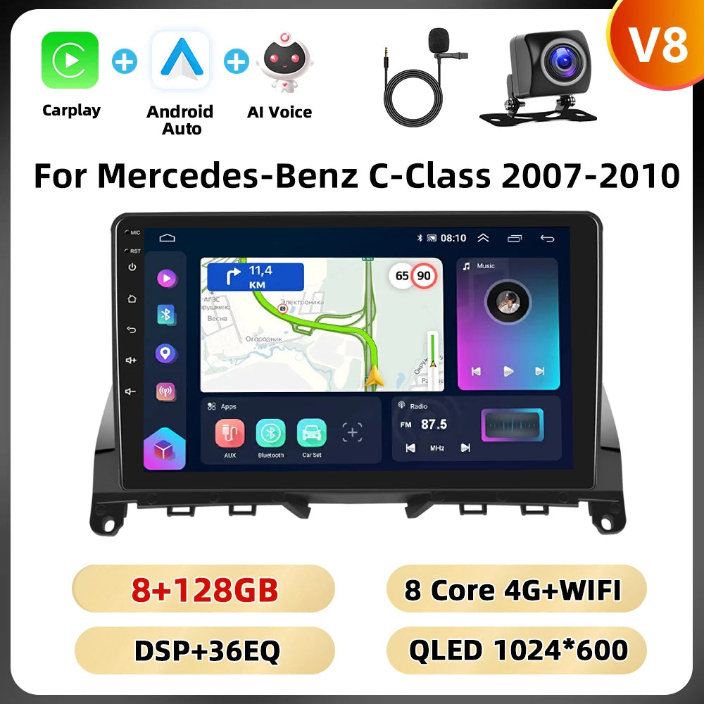 Podofo 2Din 9 ''Car Radio For Mercedes-Benz C-Class W204 S204 2007-2010 Multimedia Player GPS Carplay Android Car DSP BT RDS