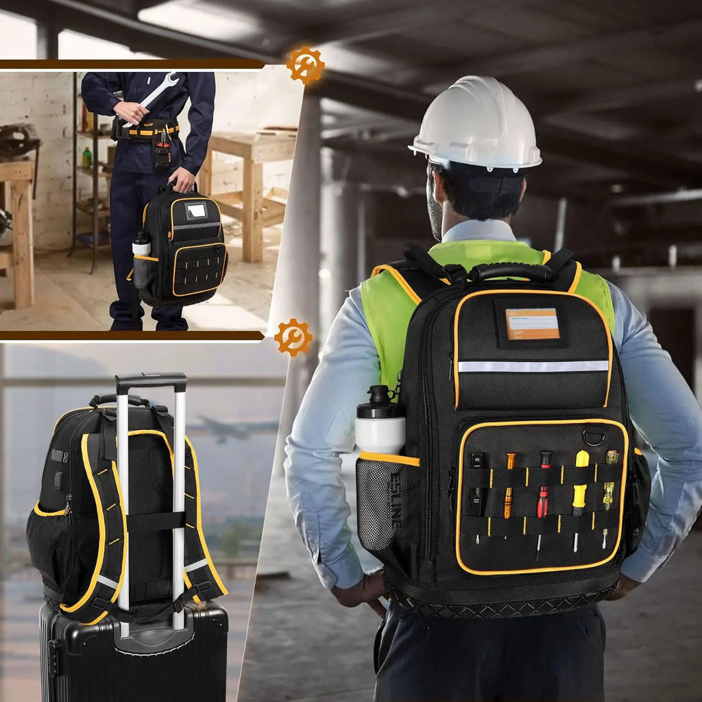 Tool Backpack Hard Bottom Tool Pouch Heavy Duty Tool Bag Organizer Rubber Base Electrician Plumber Maintenance Worker Tool Bags