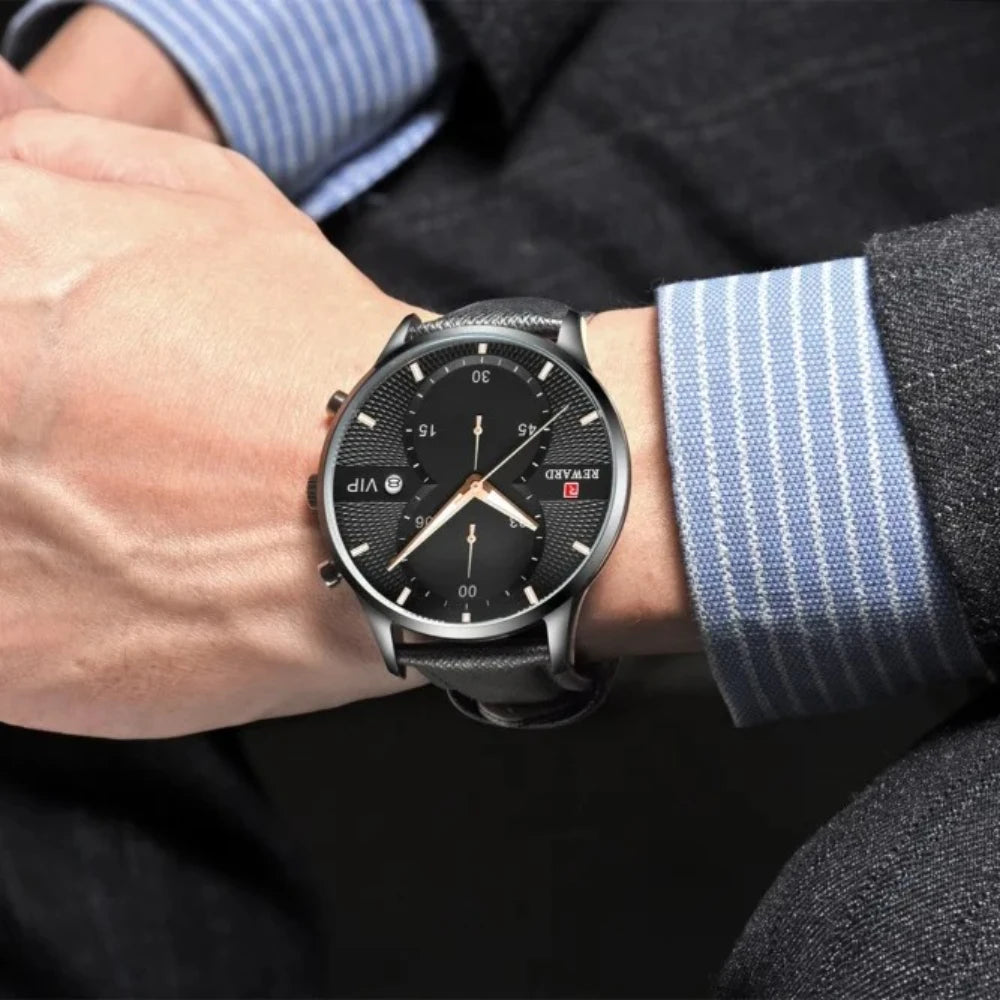 REWARD 83003M Quartz Leather Luxury Watch Waterproof Calendar Chronograph Luminous Watches for Men Reloj Hombre Montres Hommes
