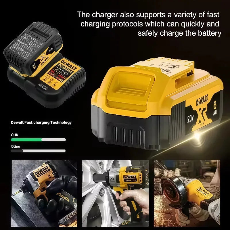 100% DeWALT Original Battery 20V/5Ah 6Ah MAX FlexVolt for DCB606 DCB205 DCB206 DCB209 DCB182 DCF512 Power Tool with Charger