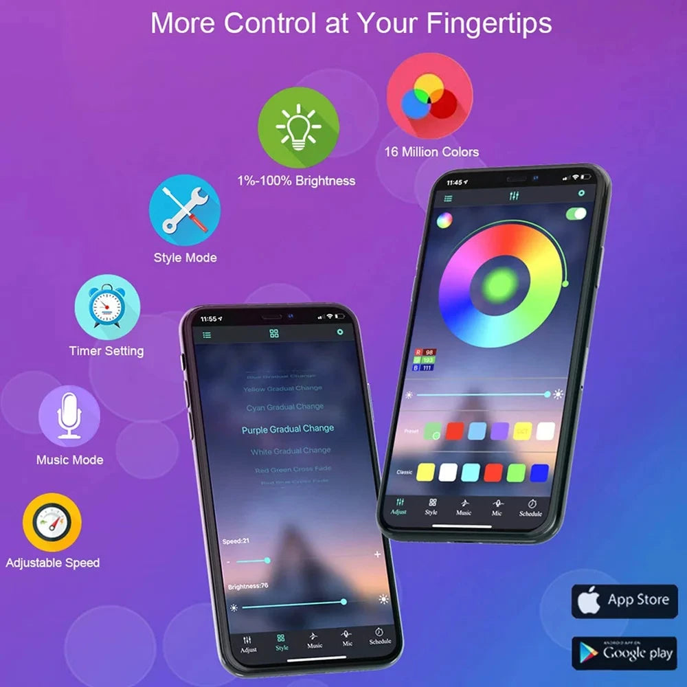 Bluetooth LED Lights Strip 5050 Smart APP Remote Control Flexible Diode Lamp RGB Tape Backlights Game Room Christmas Decoration