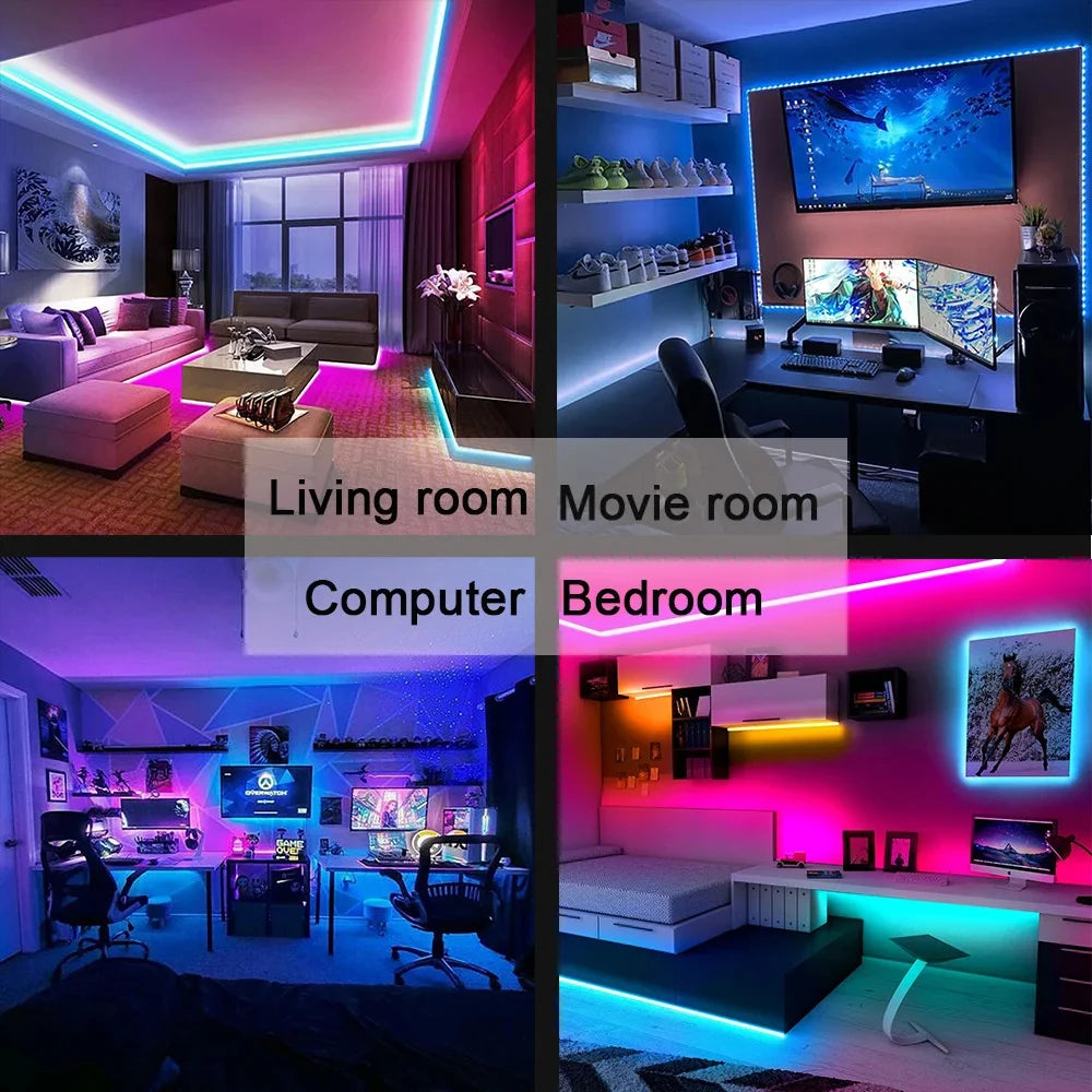 Bluetooth LED Lights Strip 5050 Smart APP Remote Control Flexible Diode Lamp RGB Tape Backlights Game Room Christmas Decoration