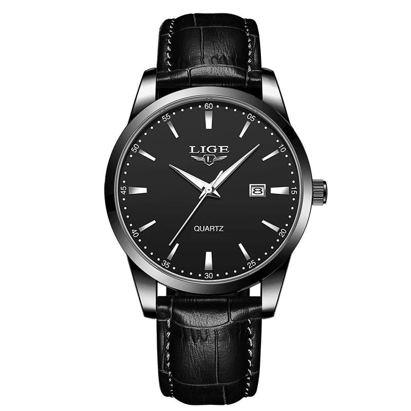 LIGE Mens Watches Top Brand Luxury Military Quartz Watch for Men Fashion Leather Waterproof Sports Chronograph Montre Homme+BOX