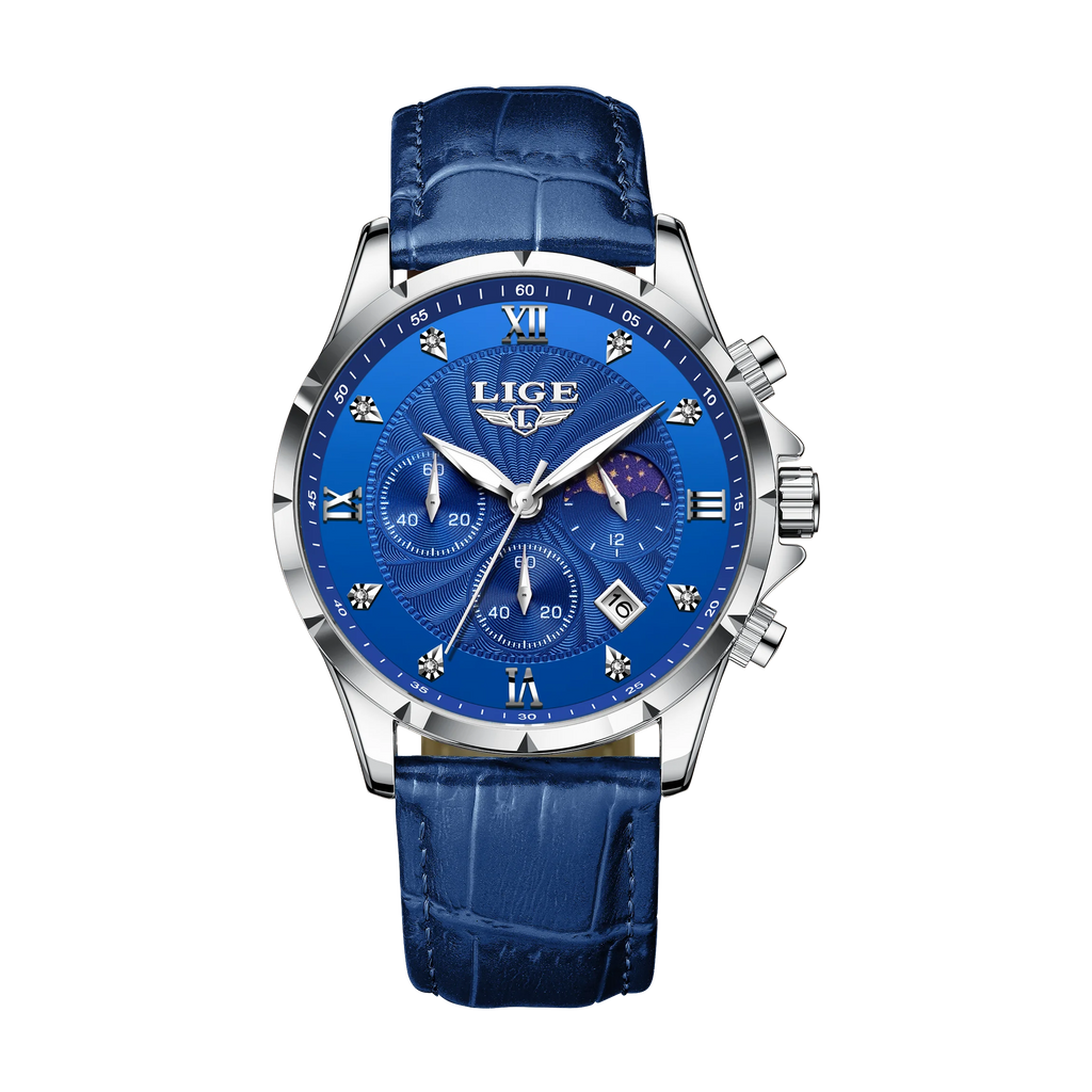 LIGE Fashion Mens Watches Top Brand Luxury Business Quartz Man Wristwatch Luminous Chronograph Leather Watch for Men+Box
