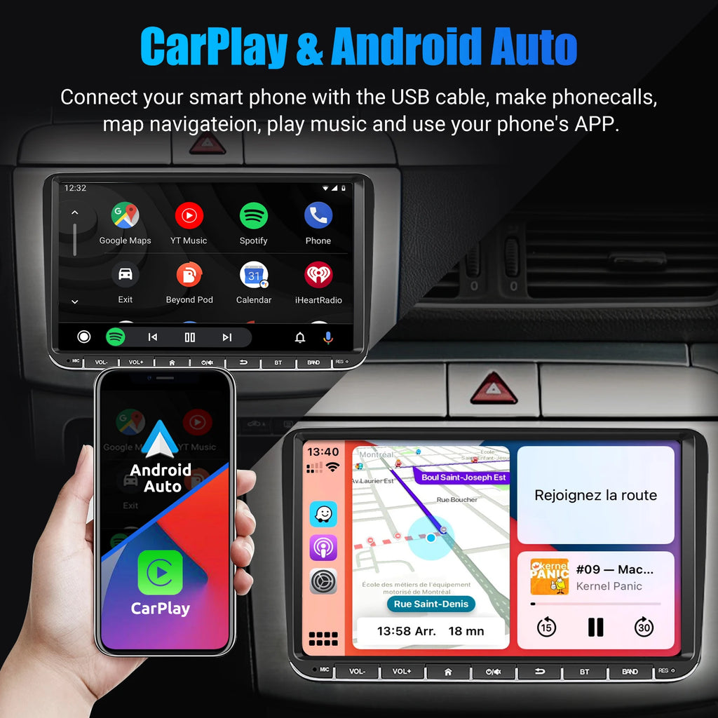 ESSGOO 9" Android 14 4G+64G Apple Carplay Car Stereo GPS NAVI WIFI RDS FM BT for VW Golf 5 6 Passat Polo Touran Tiguan Caddy EOS