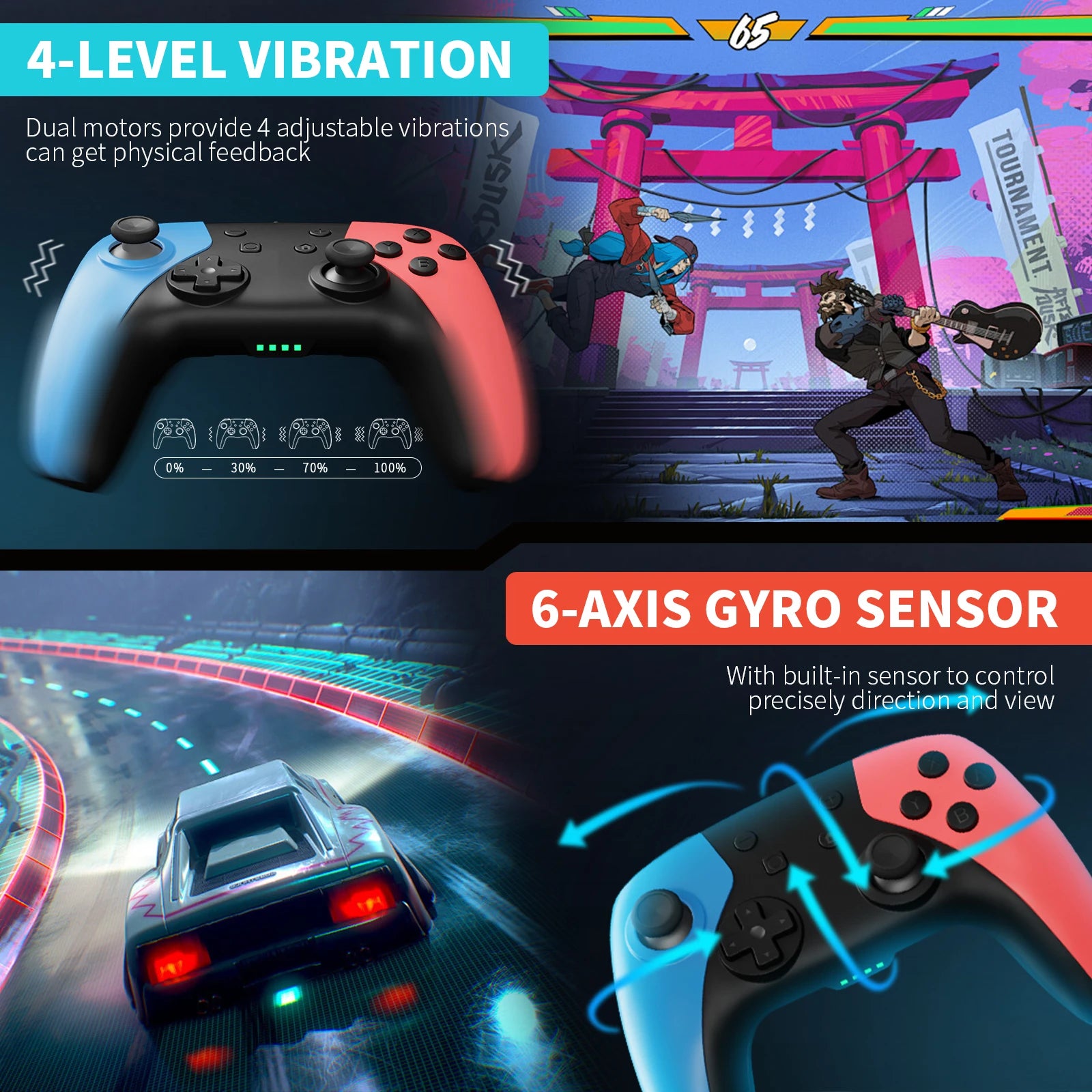 AceGamer Wireless Controller for Switch/Lite/OLED/PC Hall Effect Joystick for Switch 2 with Wake-Up/Turbo/Vibration/Programmable