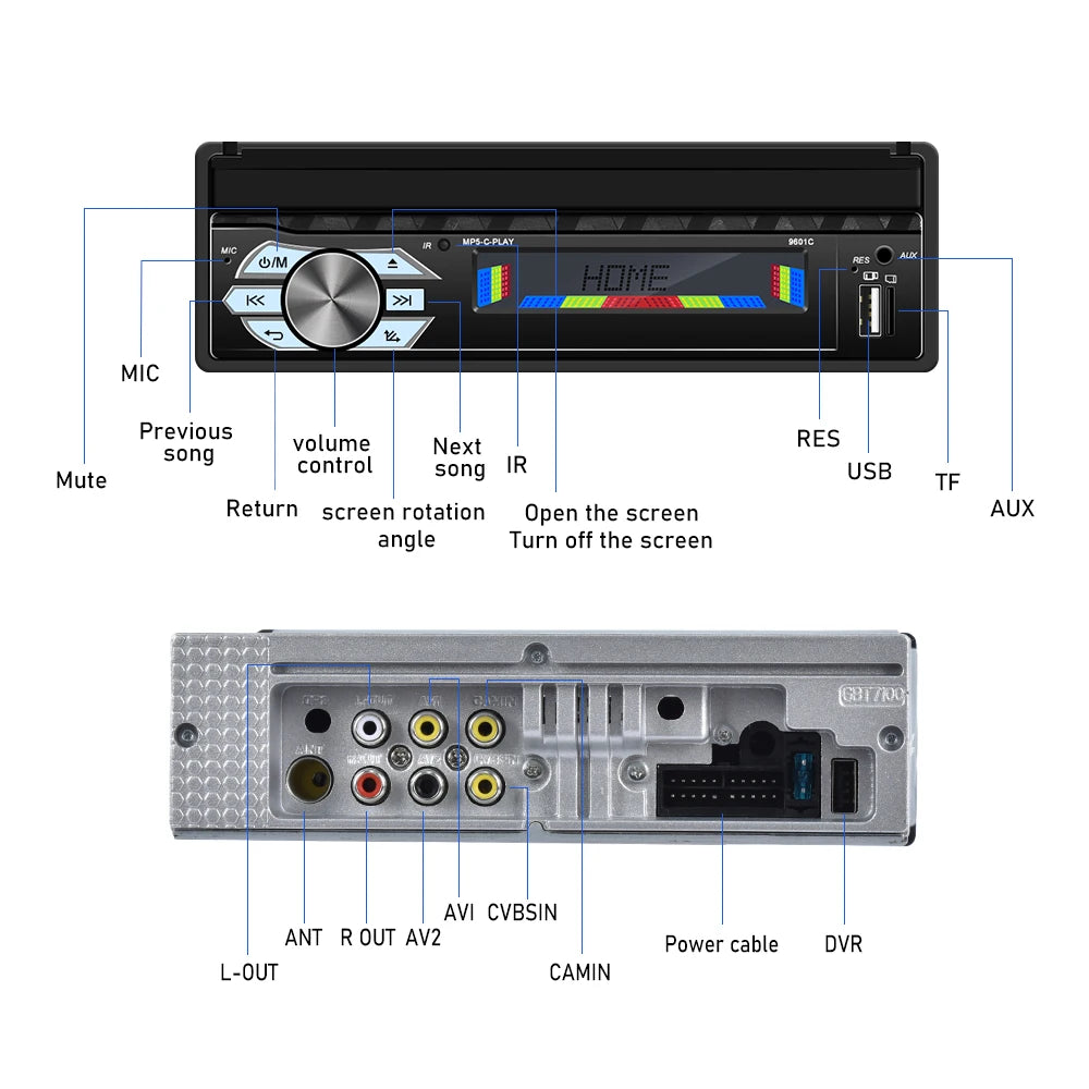 LeeKooLuu 1 Din Autoradio CarPlay&Android Auto 7'' Retractabe Screen Auto Flip-out Car Multimedia MP5 Player 1Din Stereo