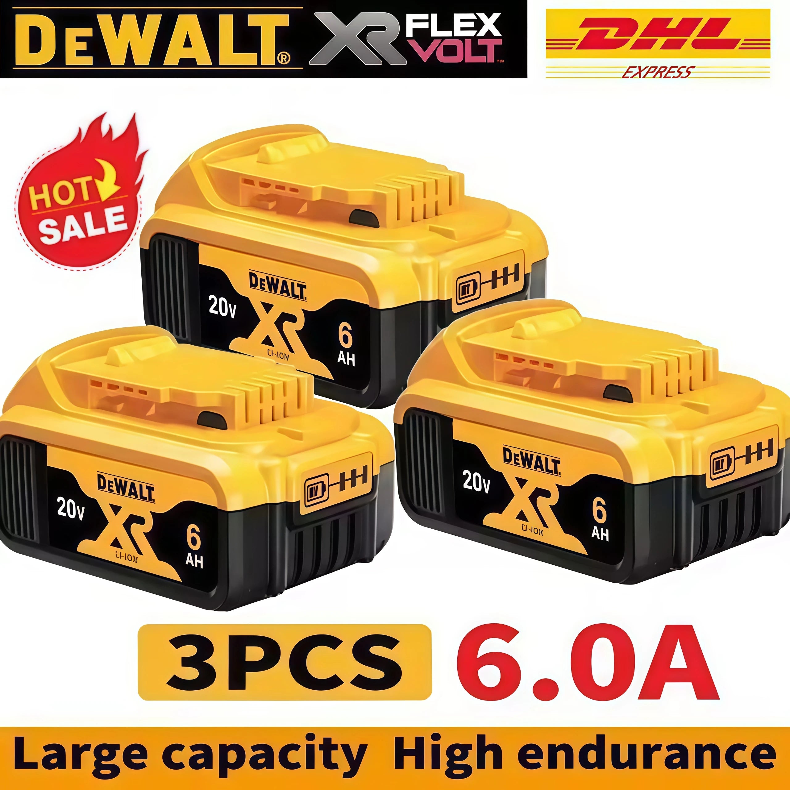 100% DeWALT Original Battery 20V/5Ah 6Ah MAX FlexVolt for DCB606 DCB205 DCB206 DCB209 DCB182 DCF512 Power Tool with Charger