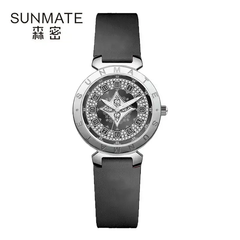 SUNMATE Luxurious and Exquisite Women's Quartz Watch,with 30-meter Water-resistant Genuine Leather Strap and Stylish Digital Dia