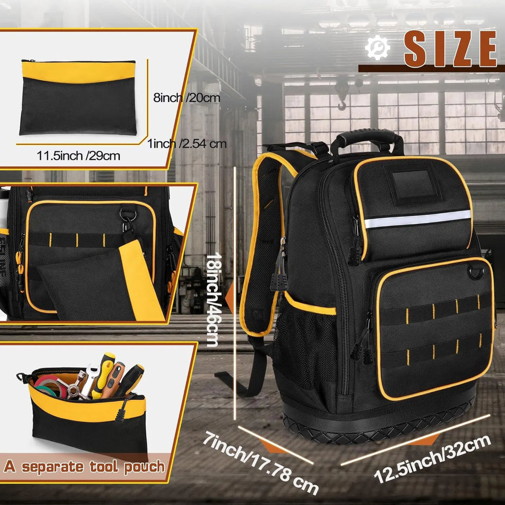Tool Backpack Hard Bottom Tool Pouch Heavy Duty Tool Bag Organizer Rubber Base Electrician Plumber Maintenance Worker Tool Bags