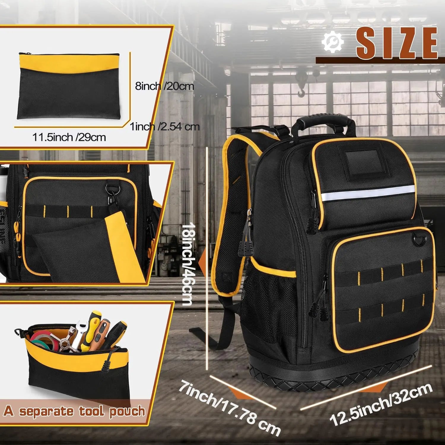 Tool Backpack Hard Bottom Tool Pouch Heavy Duty Tool Bag Organizer Rubber Base Electrician Plumber Maintenance Worker Tool Bags