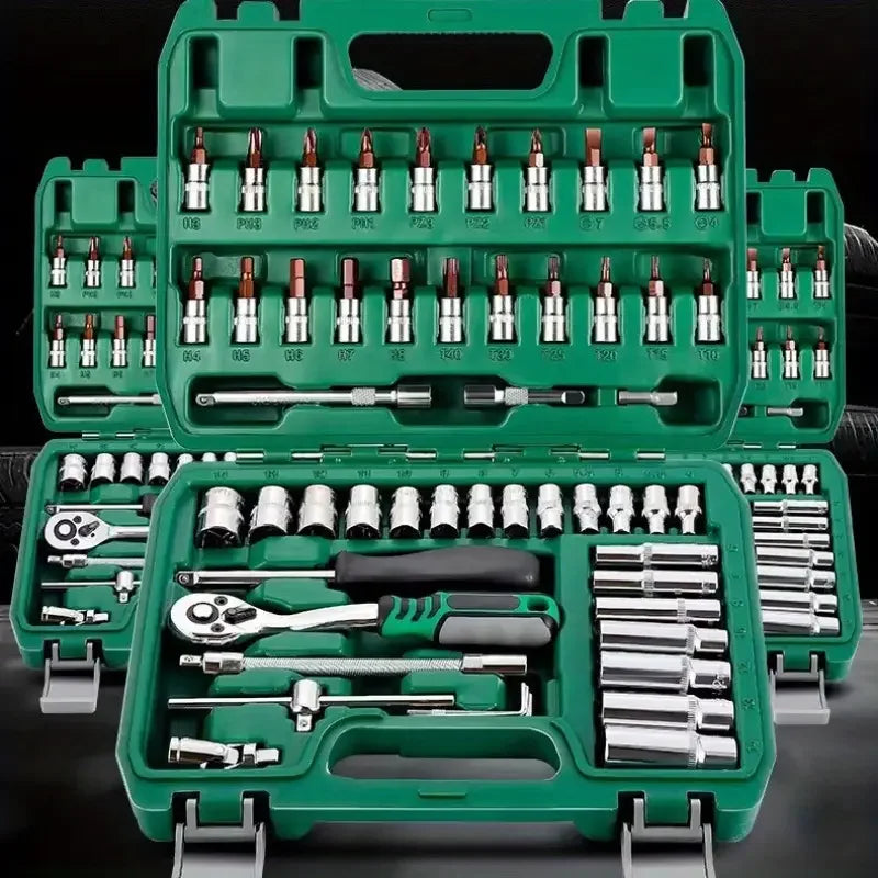 Advanced Car Repair Kit , Green Toolbox, 46pcs Professional Ratchet Set Professional Tool Set, Car Maintenance Essentials