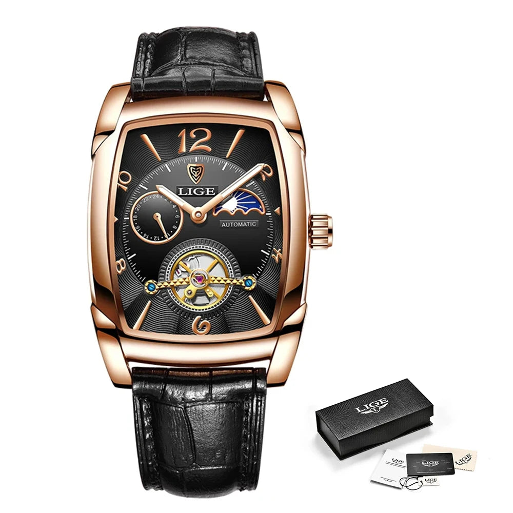 LIGE New Tourbillon Automatic Mechanical Womens Watches Top Brand Luxury Fashion Waterproof Skeleton ladyClock Montre Homme