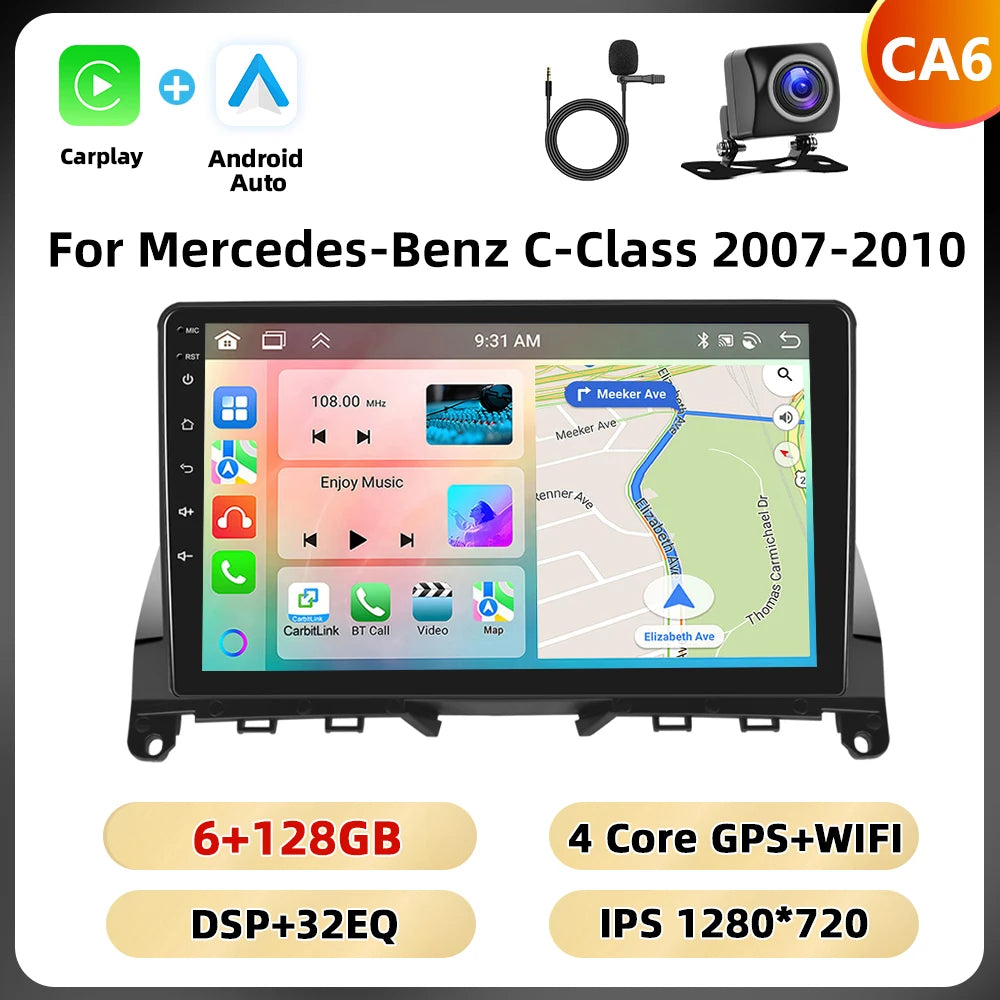 Podofo 2Din 9 ''Car Radio For Mercedes-Benz C-Class W204 S204 2007-2010 Multimedia Player GPS Carplay Android Car DSP BT RDS