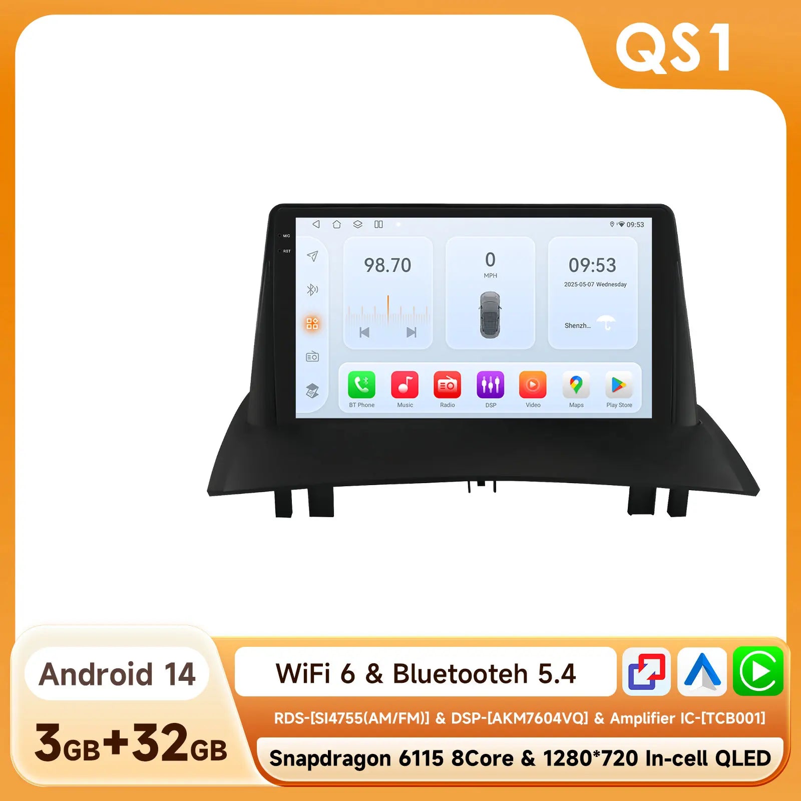 Hizpo Car Intelligent Systems Smart Radio for Renault Megane 2 2002-2009 GPS Wireless CarPlay Android Auto Autoradio 6115 8+128G