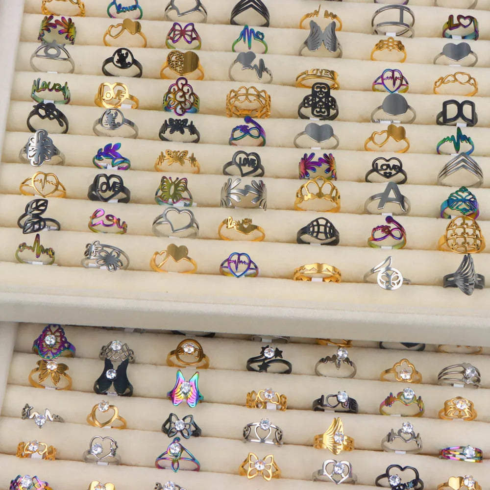 10/20 Pcs/Lot Fashion Multi Style Stainless Steel Jewelry Rings Zircon Crystal Spinner 5 Colors Punk Spikes For Womens Mens Gift