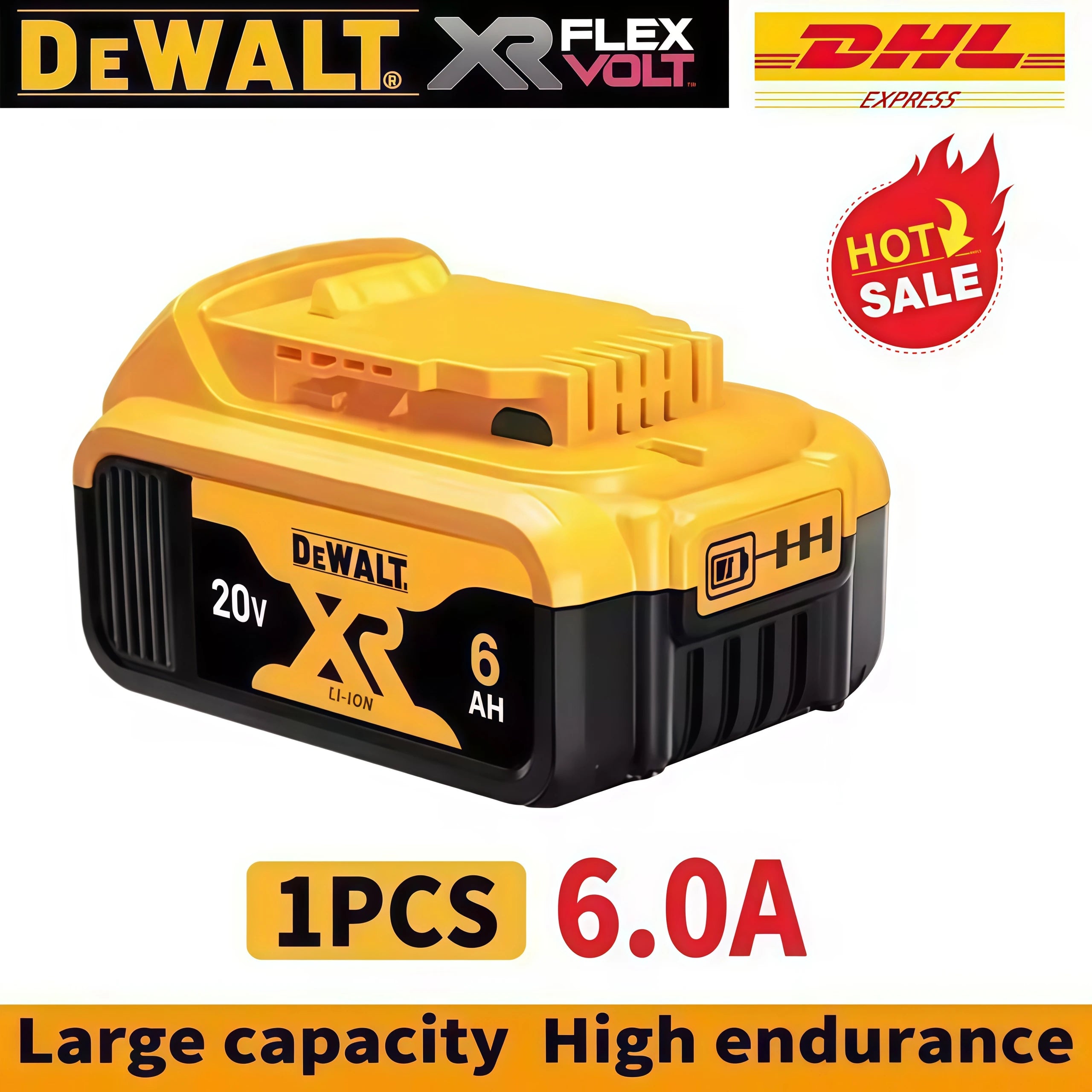 100% DeWALT Original Battery 20V/5Ah 6Ah MAX FlexVolt for DCB606 DCB205 DCB206 DCB209 DCB182 DCF512 Power Tool with Charger
