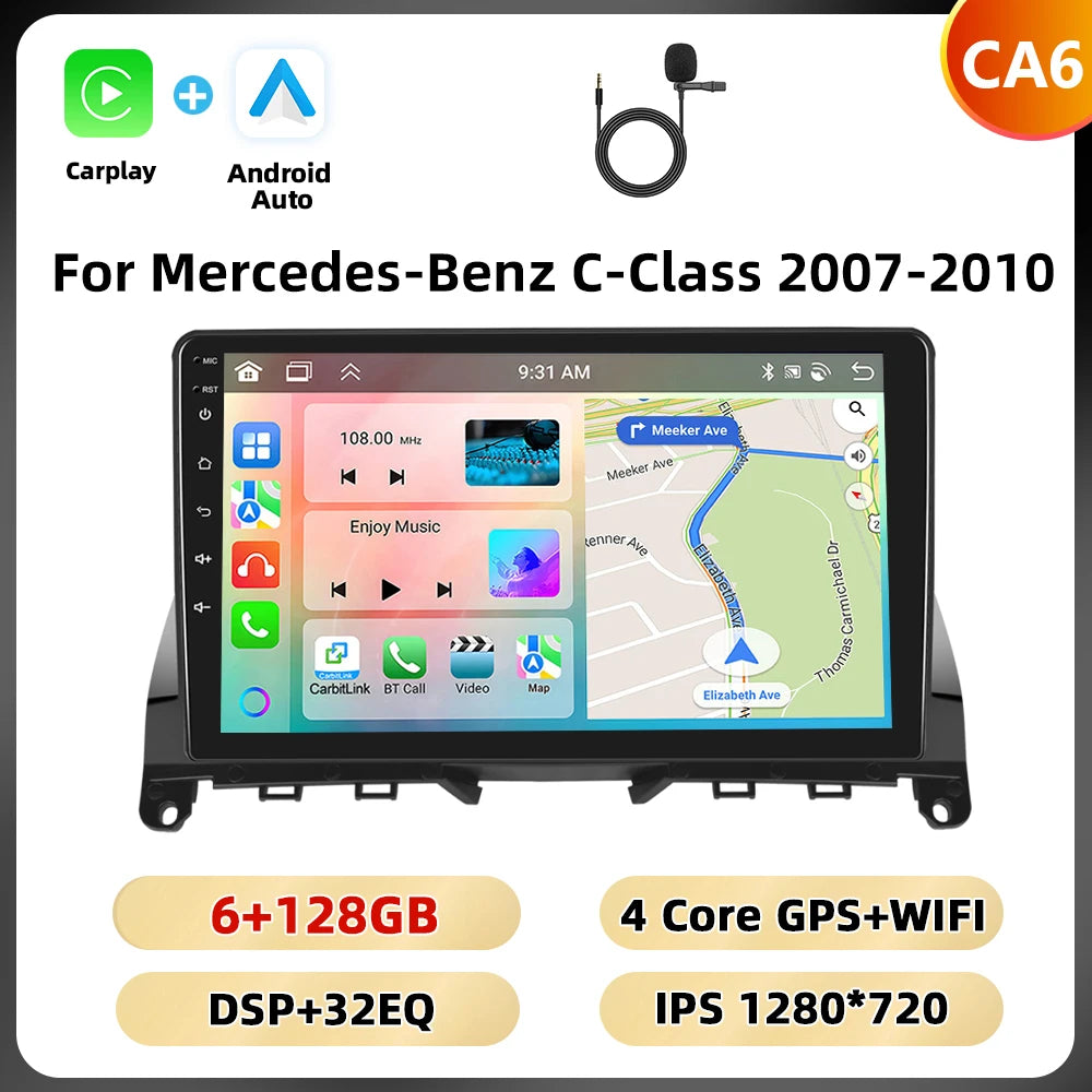 Podofo 2Din 9 ''Car Radio For Mercedes-Benz C-Class W204 S204 2007-2010 Multimedia Player GPS Carplay Android Car DSP BT RDS