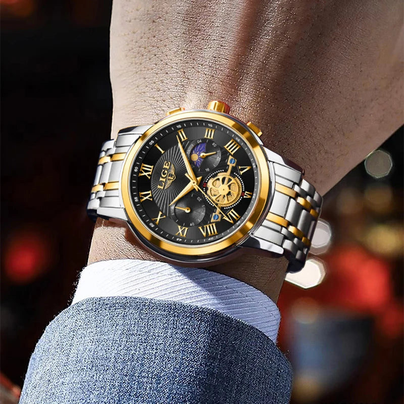 LIGE 2025 New Luxury Men Quartz Watch Waterproof Luminous Date Week Quartz Men's Watches High Quality Casual Montre Homme +Bpx