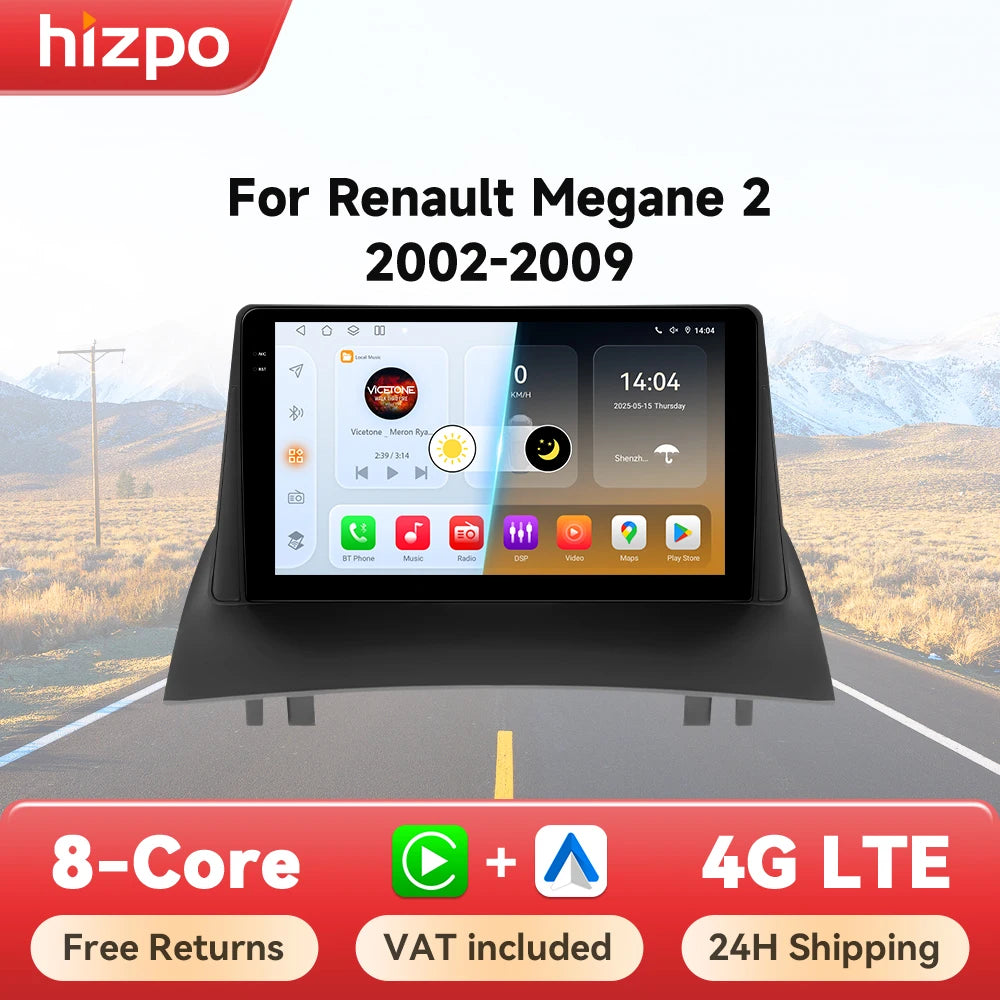 Hizpo Car Intelligent Systems Smart Radio for Renault Megane 2 2002-2009 GPS Wireless CarPlay Android Auto Autoradio 6115 8+128G