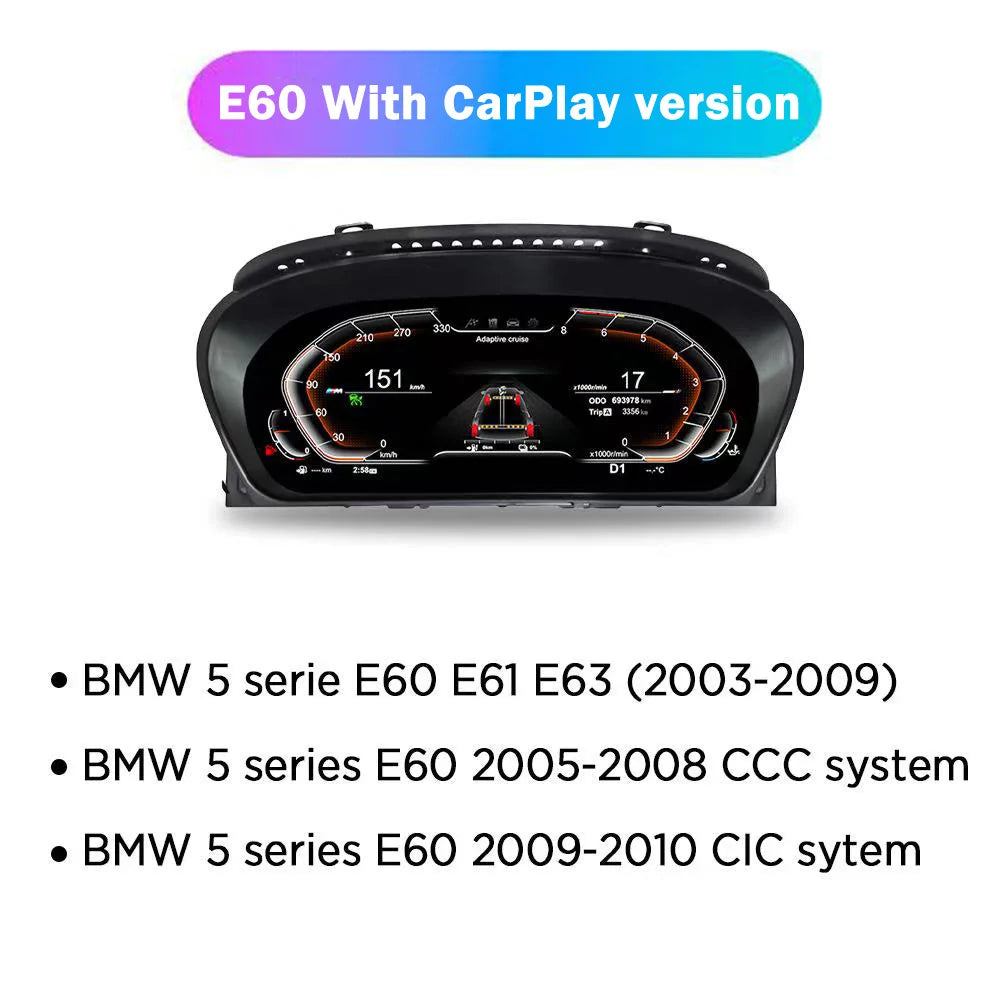 12.3 ''Digital Cluster Dashboard For BMW 5 Series E60 E61 E63 E64 525D 2003-09 Year CCC CIC Auto Lcd Panel Virtuele Cockpit Voor