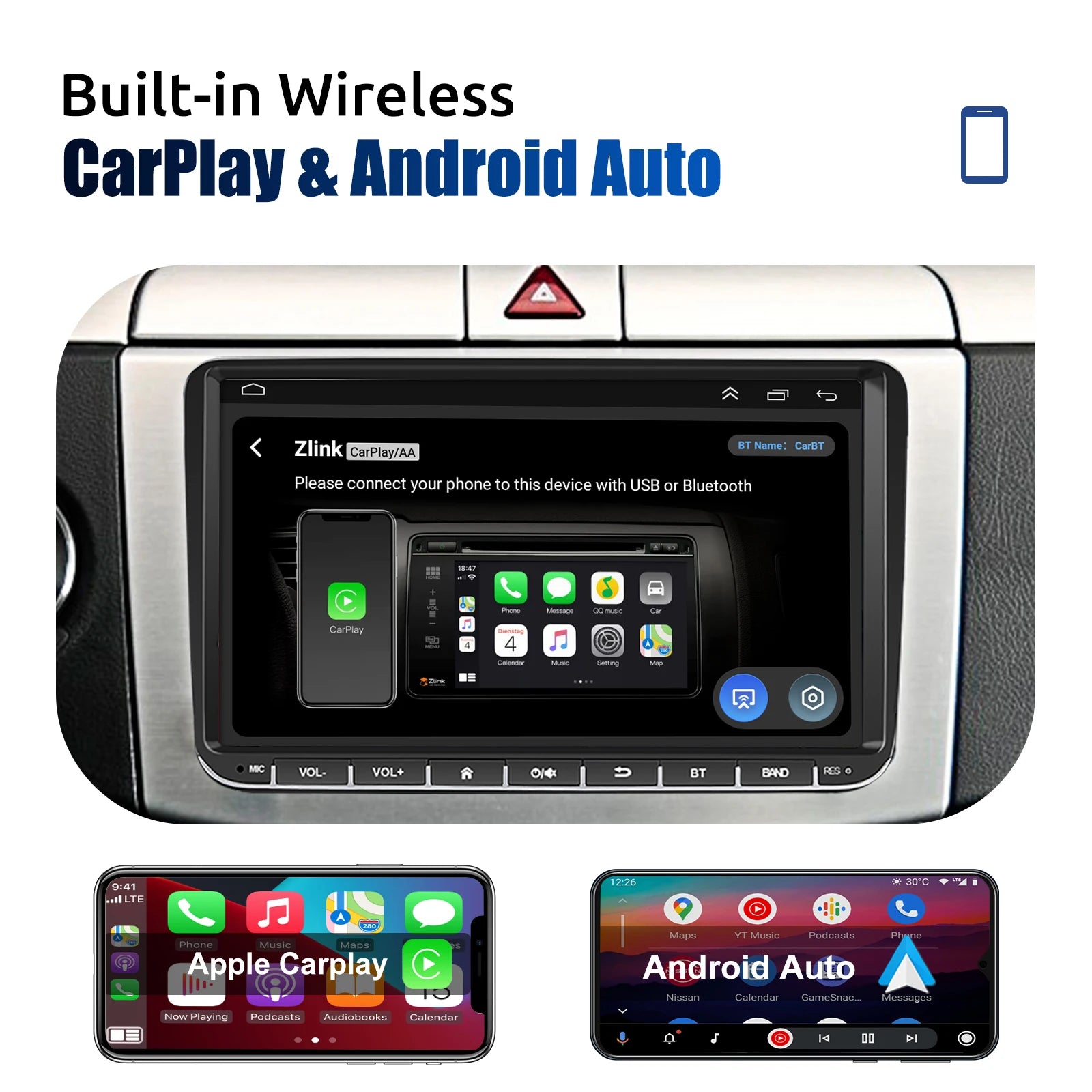 ESSGOO 9" Android 14 4G+64G Apple Carplay Car Stereo GPS NAVI WIFI RDS FM BT for VW Golf 5 6 Passat Polo Touran Tiguan Caddy EOS