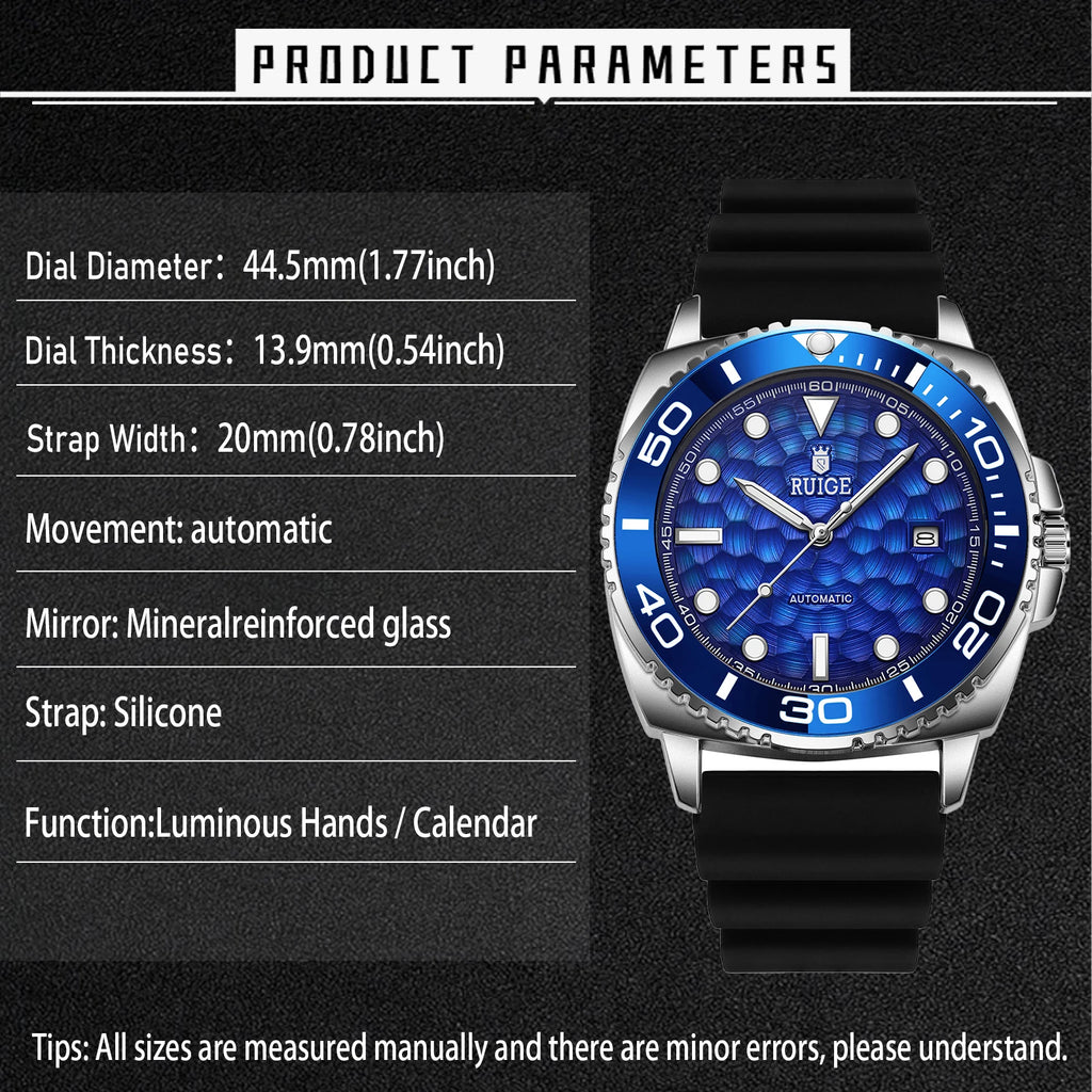 Luxury Automatic Mechanical Men's Watch - Blue Ocean Design, Transparent Skeletonized Dial - Elegantly Business-Fashionable Time