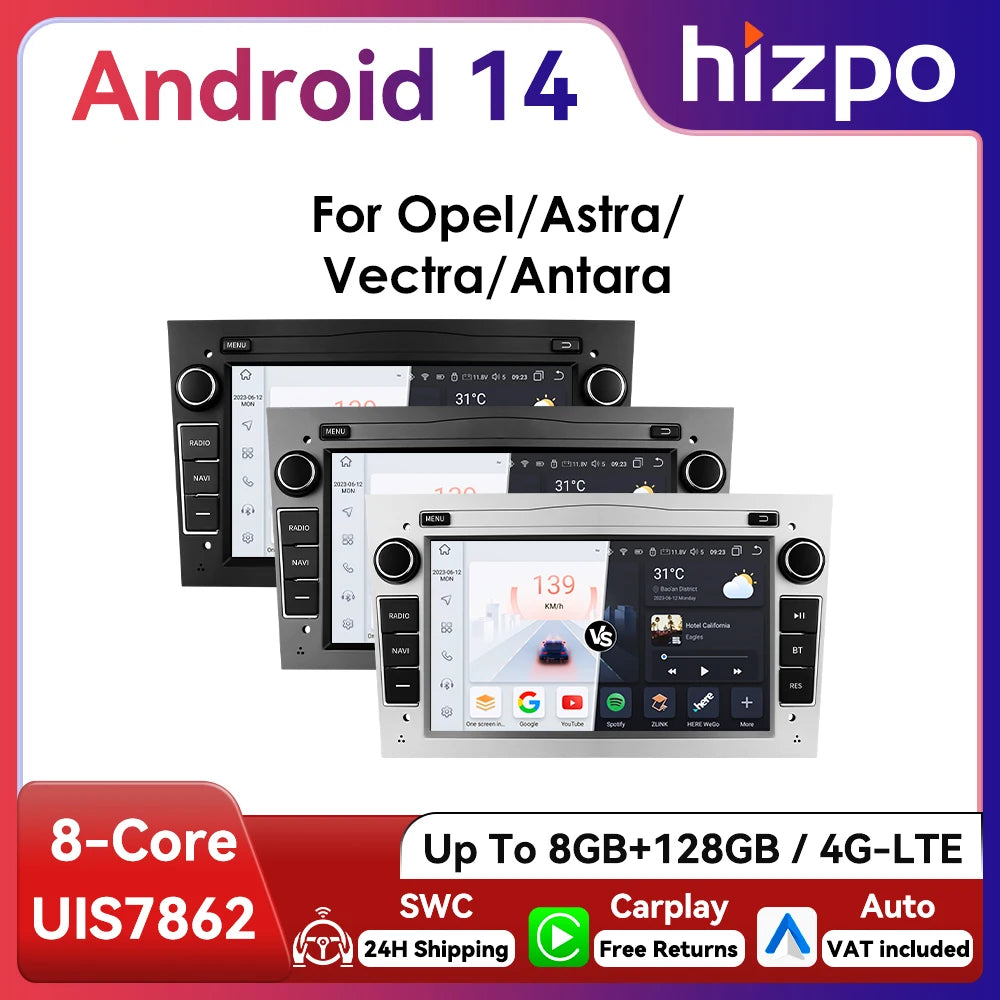 HIZPO 2Din 7inch Android Car Radio for Opel Astra H G J Zafira B Corsa C D Antara Vectra Vivaro GPS RDS DSP 4G CarPlay Autoradio
