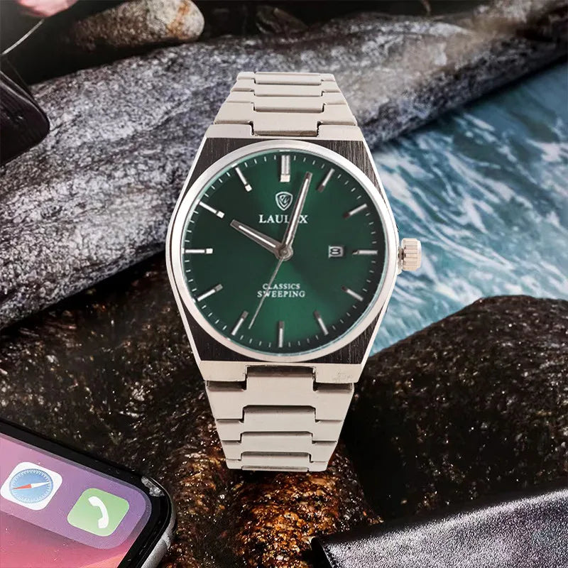 LAULEX Elegant Men's Watch with Luminous Date Display Stainless Steel Case Quartz Scanning Movement Ideal Gift for Men's Watch