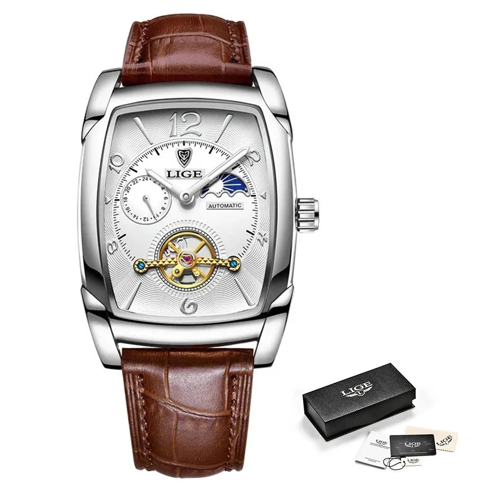 LIGE New Tourbillon Automatic Mechanical Womens Watches Top Brand Luxury Fashion Waterproof Skeleton ladyClock Montre Homme